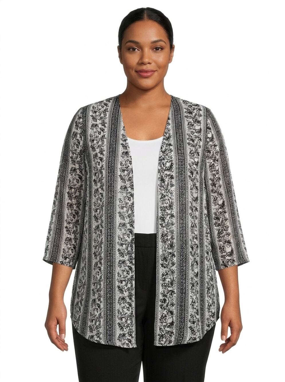 alex & olivia Black Chiffon Cardigan Floral Sweater Women Size 2X